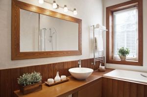 Modern Residential Home Bathroom with large mirror